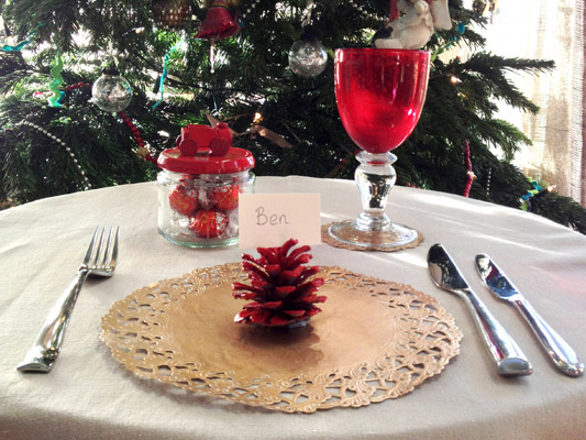 red cone place setting