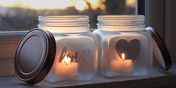 Glass jars sprayed with Glass Frosting