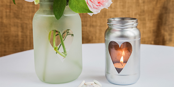 A heart stencil adds a pretty detail - works well as a tea light holder.