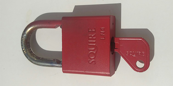 padlock spray painted red